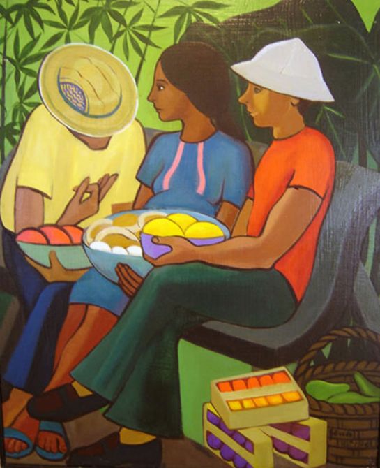 Jorge Gallardo - Fruit Vendors (oil on wood)